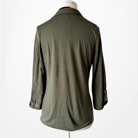 Fashion Nova Camo Green Knit Button Down Front 3/4 Sleeve Top Size M/L - Picture 6 of 7